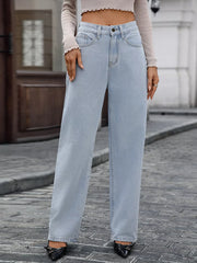 High Waisted Wide Leg Jeans Light Blue OutfitFlow
