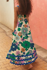 Printed Square Neck Wide Strap Dress OutfitFlow