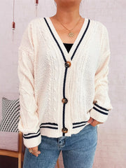 Star Pattern Button-Up Cardigan with Contrast Trim OutfitFlow