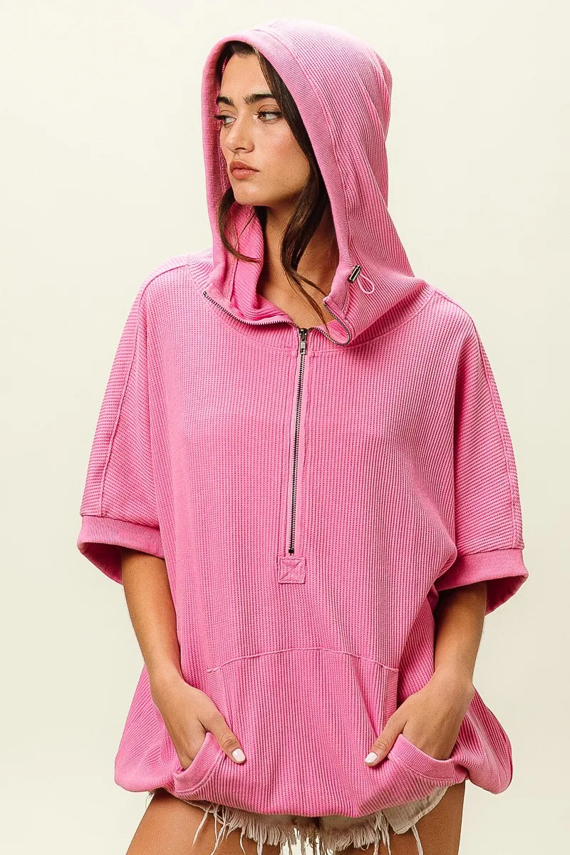 BiBi Vintage Washed Waffle Thermal Hoodie OutfitFlow