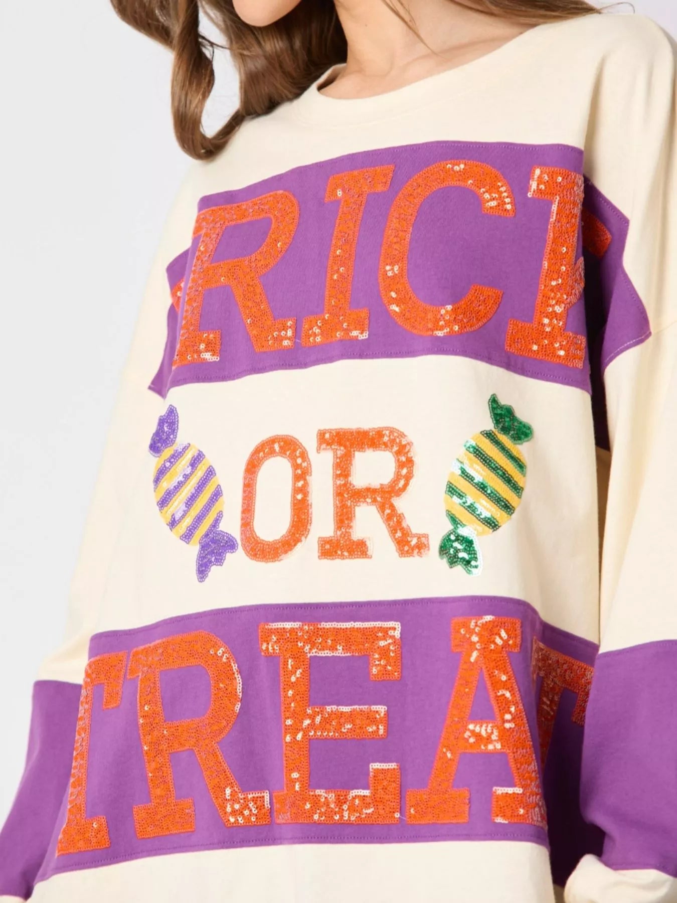 Halloween Trick Or Treat Sequin Sweatshirt OutfitFlow