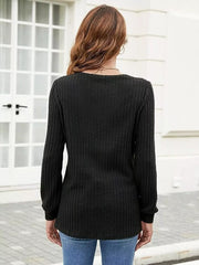 V-Neck Ribbed Long Sleeve Knit Top OutfitFlow