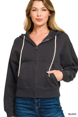 Zenana Fleece Cropped Zip-up Hoodie with Pockets Trendsi