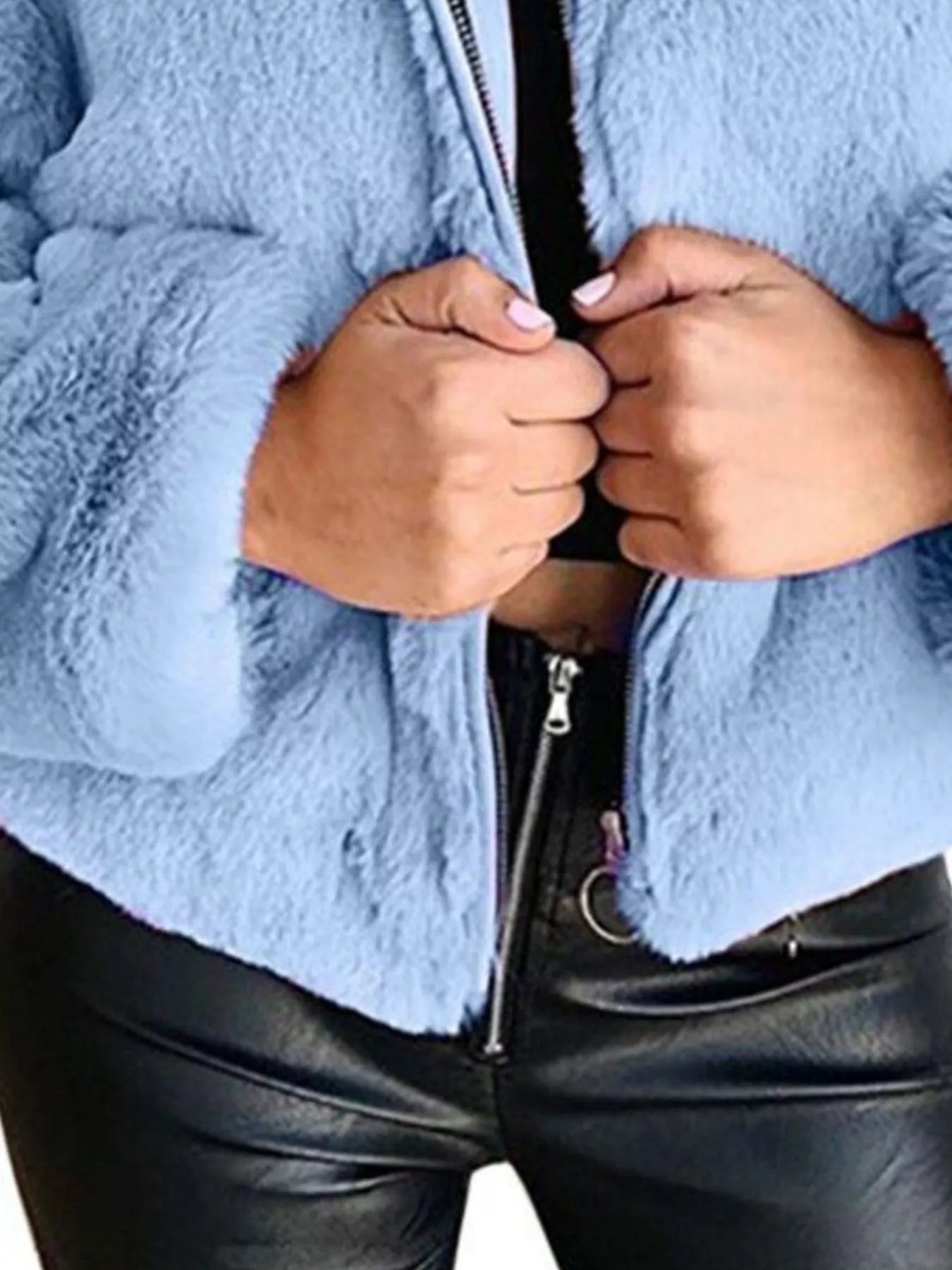Full Size Faux Fur Cropped Zip-Up Jacket Plus Size Trendsi