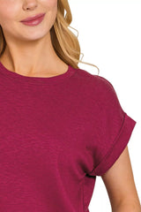 Zenana Cotton Modal Slub Rolled Sleeve T-Shirt OutfitFlow