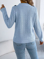 Hollow-Out Knit Top with Contrast Trim OutfitFlow