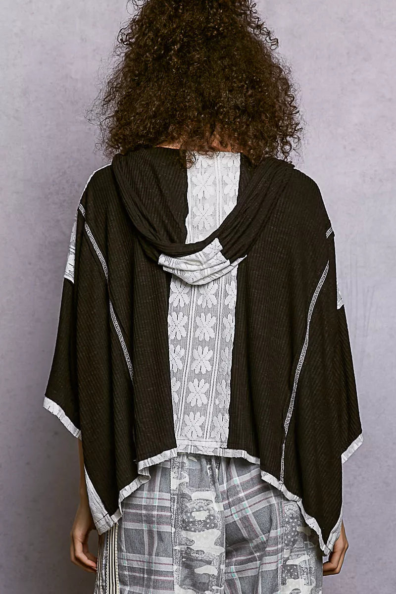 POL Short Sleeve Hoodie Top with Lace Detail OutfitFlow