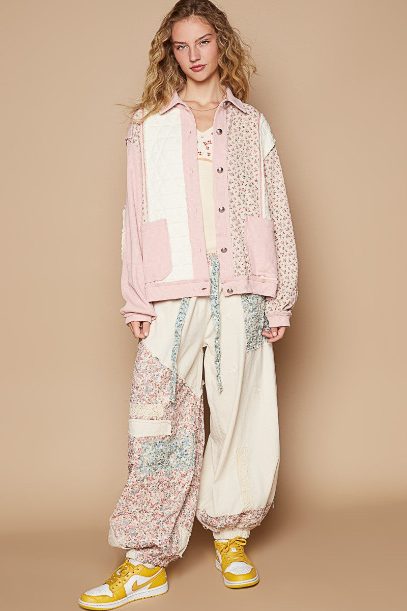 Outfit Flow - POL Floral Exposed Seam Button Up Quilted Jacket