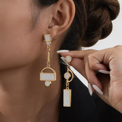 Geometric Gold Chain Drop Earrings Gold One Size OutfitFlow