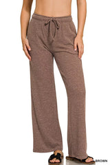 Zenana Ribbed Drawstring Lounge Pants BROWN OutfitFlow