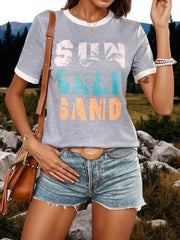 Letter Graphic Round Neck T-Shirt OutfitFlow