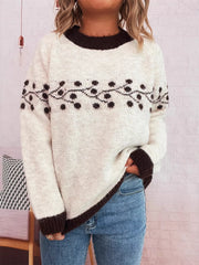 Contrast Hem Round Neck Sweater OutfitFlow