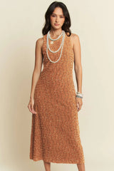 Davi & Dani Golden Textured Zippered Midi Dress OutfitFlow