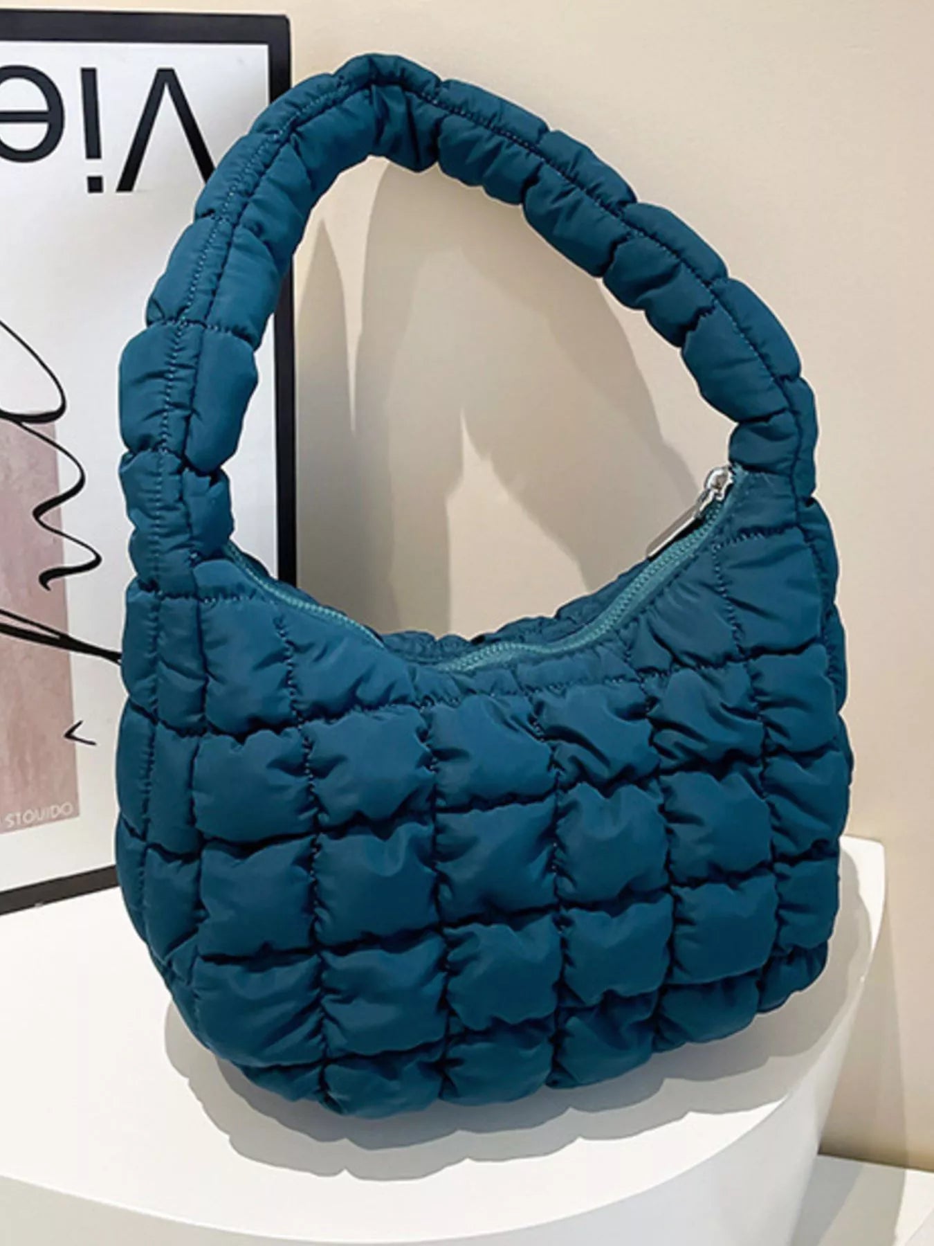 Quilted Ruched Shoulder Bag OutfitFlow