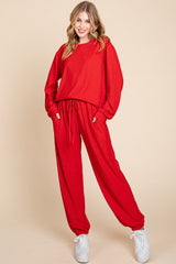 Outfit Flow - Super Lady Full Size Crinkle Check Round Neck Top and Pants Lounge Set