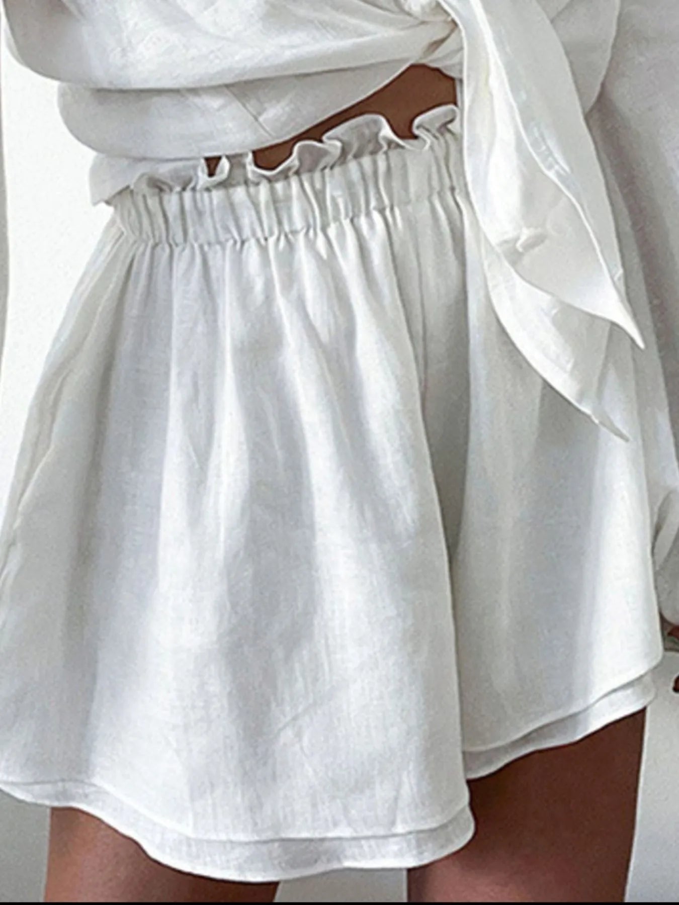 Full Size Button Up Balloon Sleeve Top and Shorts Set Plus Size OutfitFlow