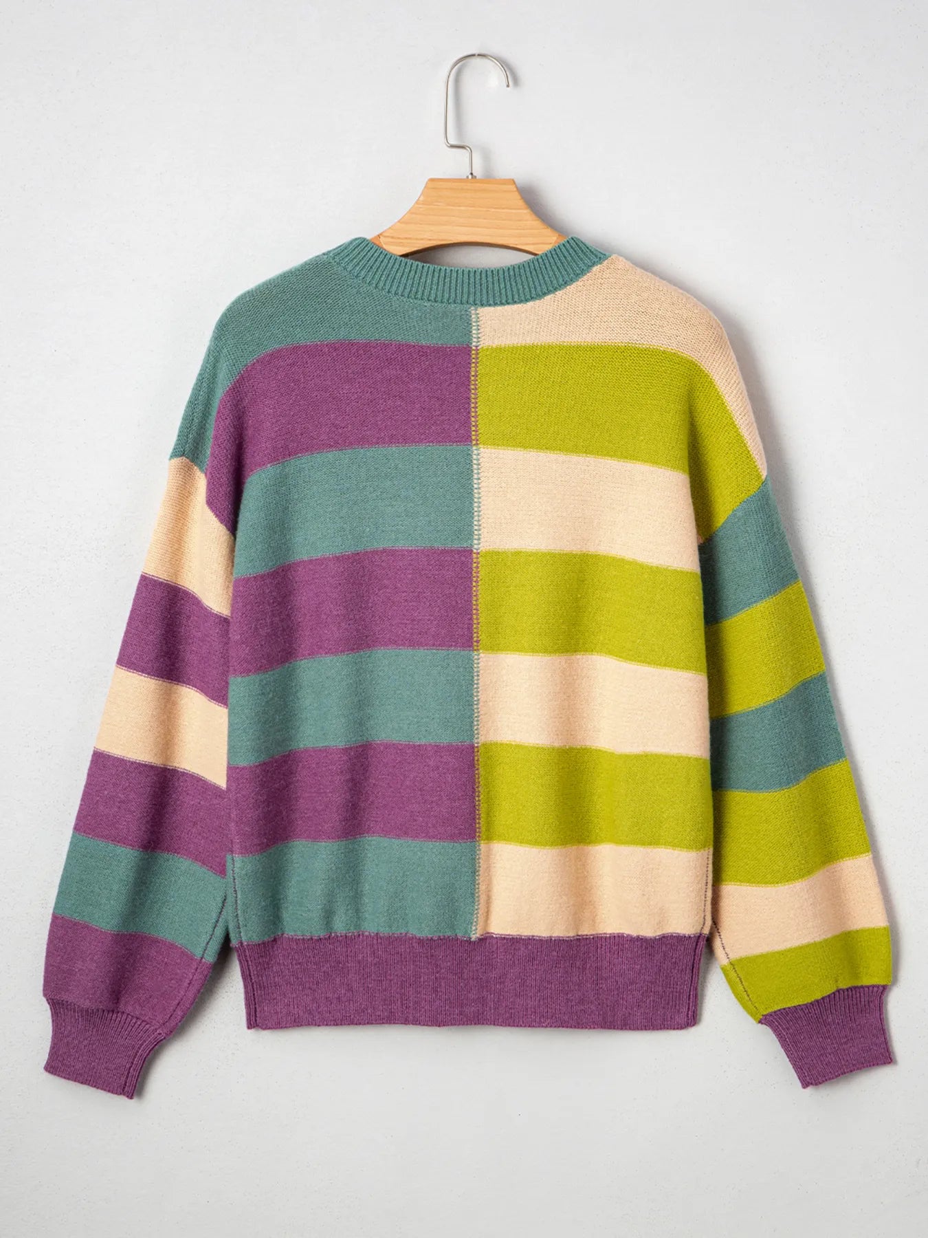 Stripe Drop Shoulder Ribbed Edge Sweater OutfitFlow