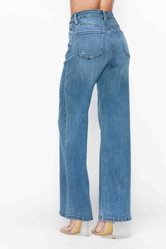 bytos Full Size High Rise Wide Leg Jeans with Pockets