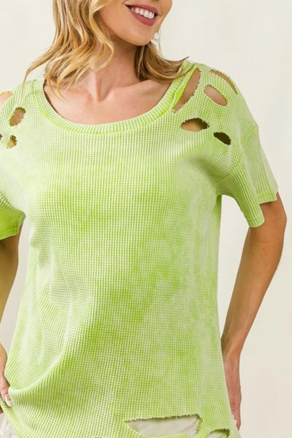 BiBi Laser Cut Mineral Washed Loose Fit Thermal Top OutfitFlow