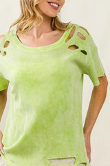 BiBi Laser Cut Mineral Washed Loose Fit Thermal Top OutfitFlow
