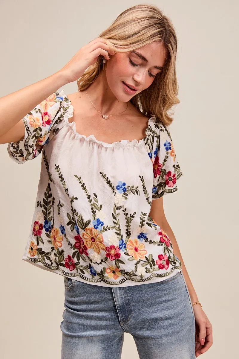 SO ME Floral Embroidered Two Way Off The Shoulder Blouse OutfitFlow