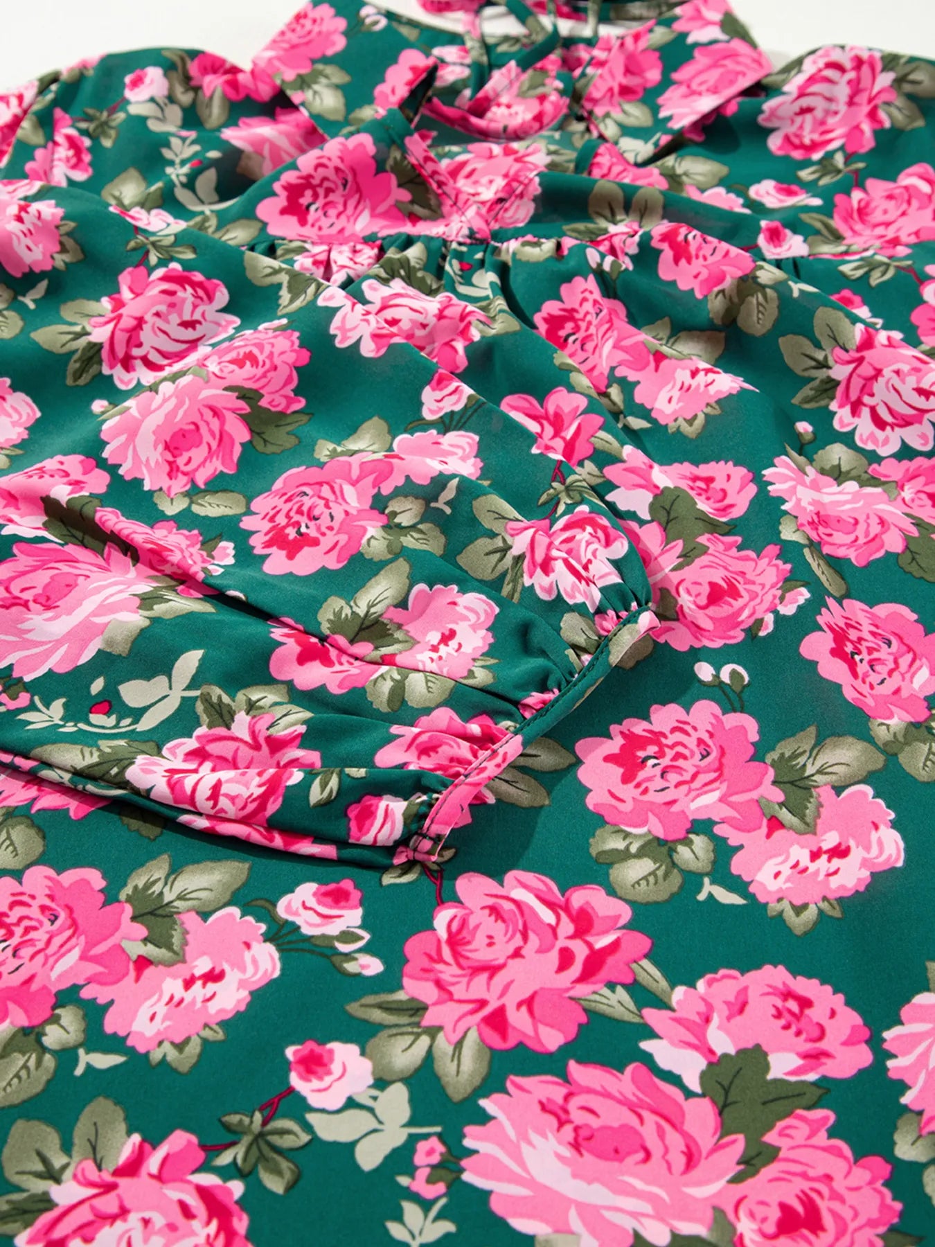 Floral Printed Tied Collar Puff Sleeve Blouse OutfitFlow