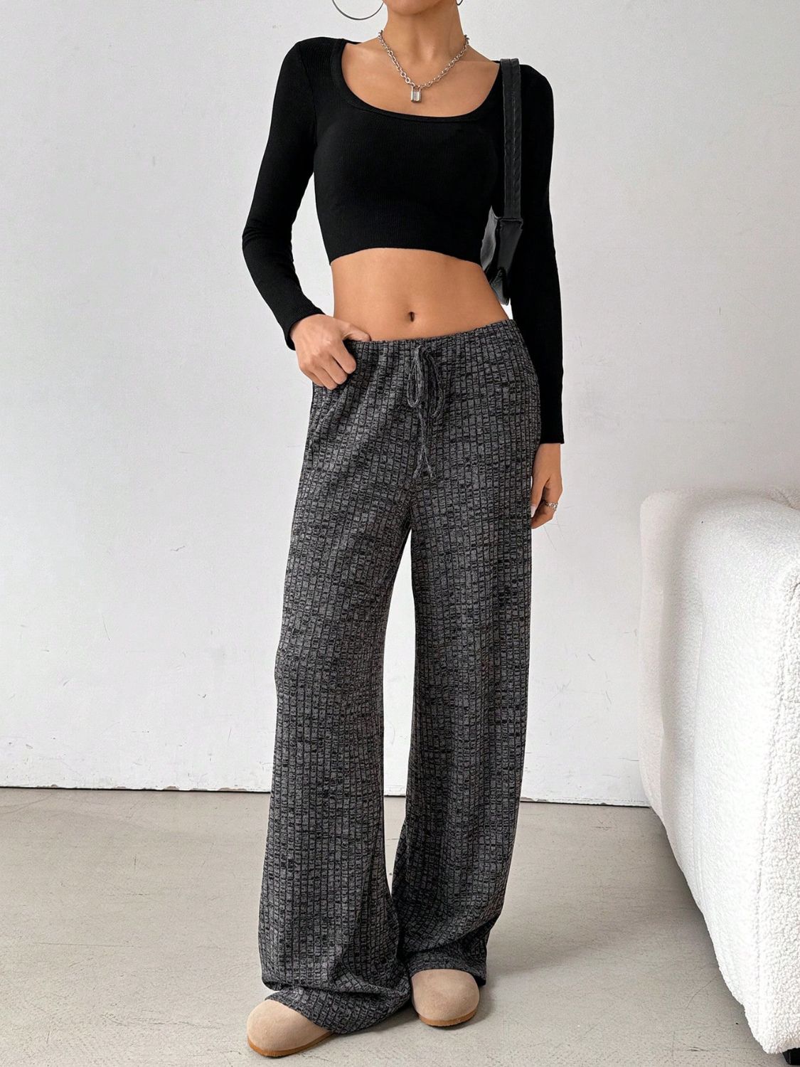 Tied Striped Wide Leg Pants