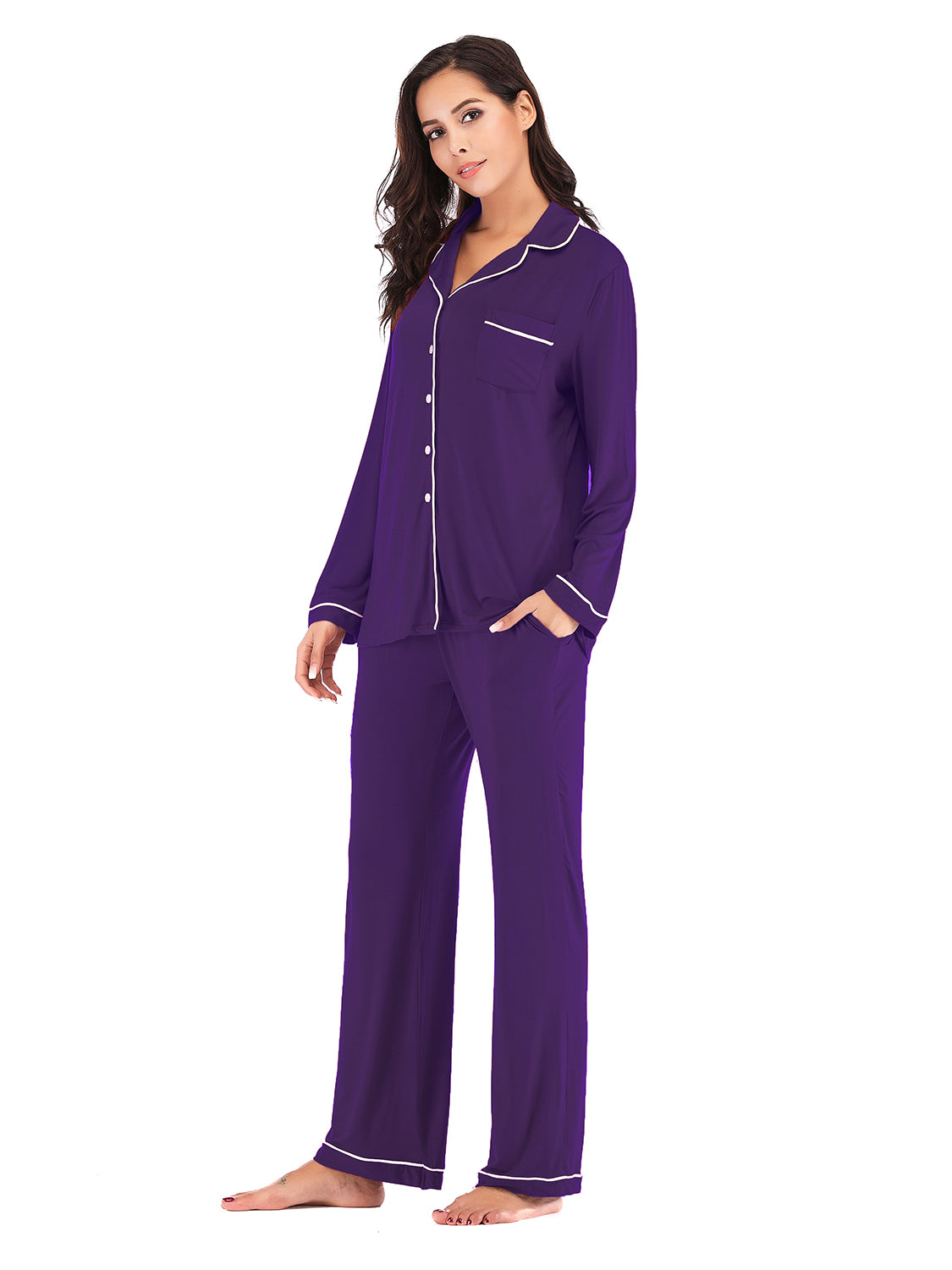 Outfit Flow - Collared Neck Long Sleeve Loungewear Set with Pockets