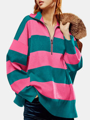 Color Block Half Zip Long Sleeve Sweater