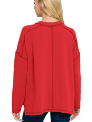 Zenana Full Size Exposed Seam Long Sleeve Corded Rib Knit Top Plus Size OutfitFlow