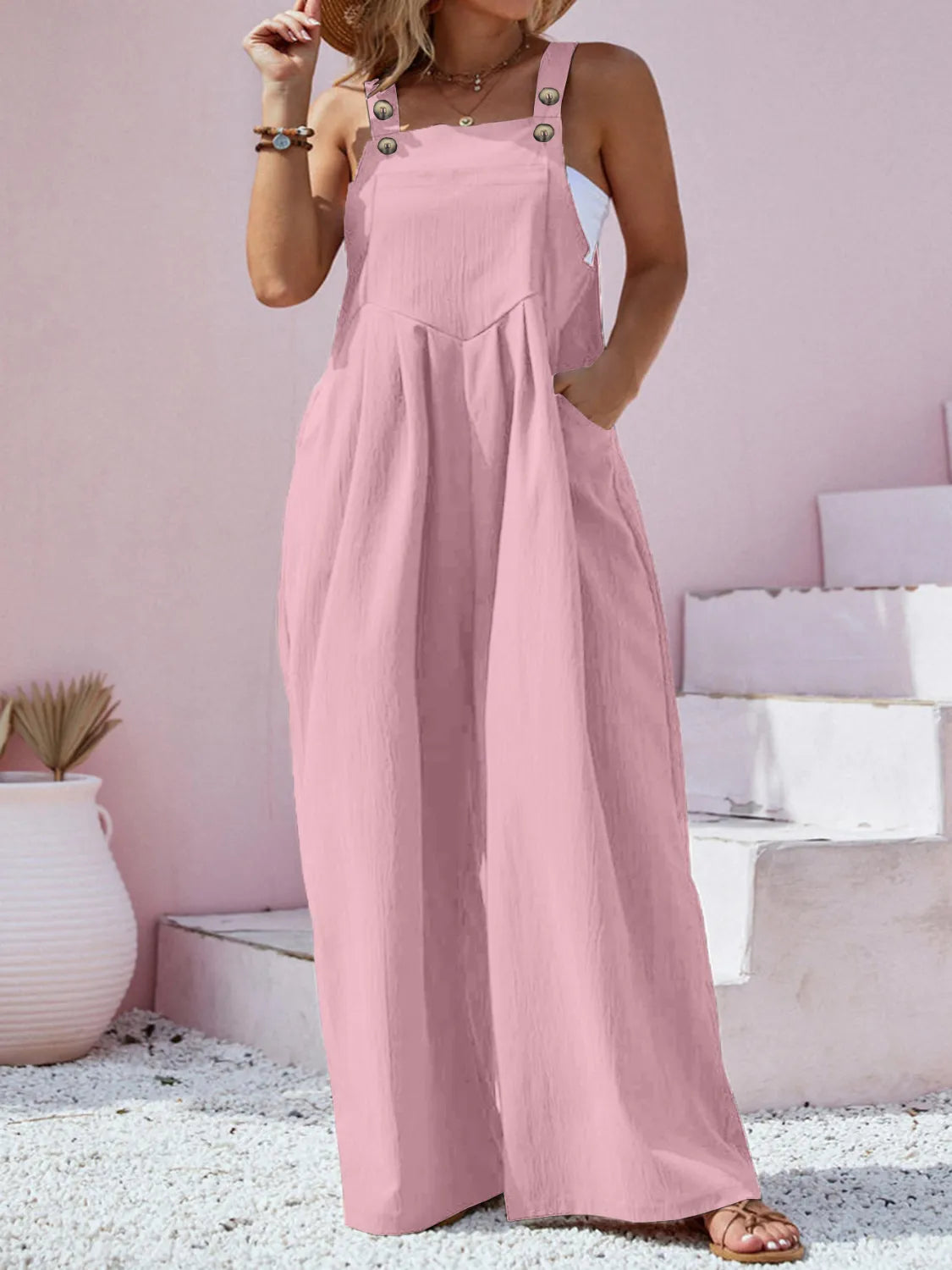Plus Size Square Neck Wide Leg Overalls OutfitFlow