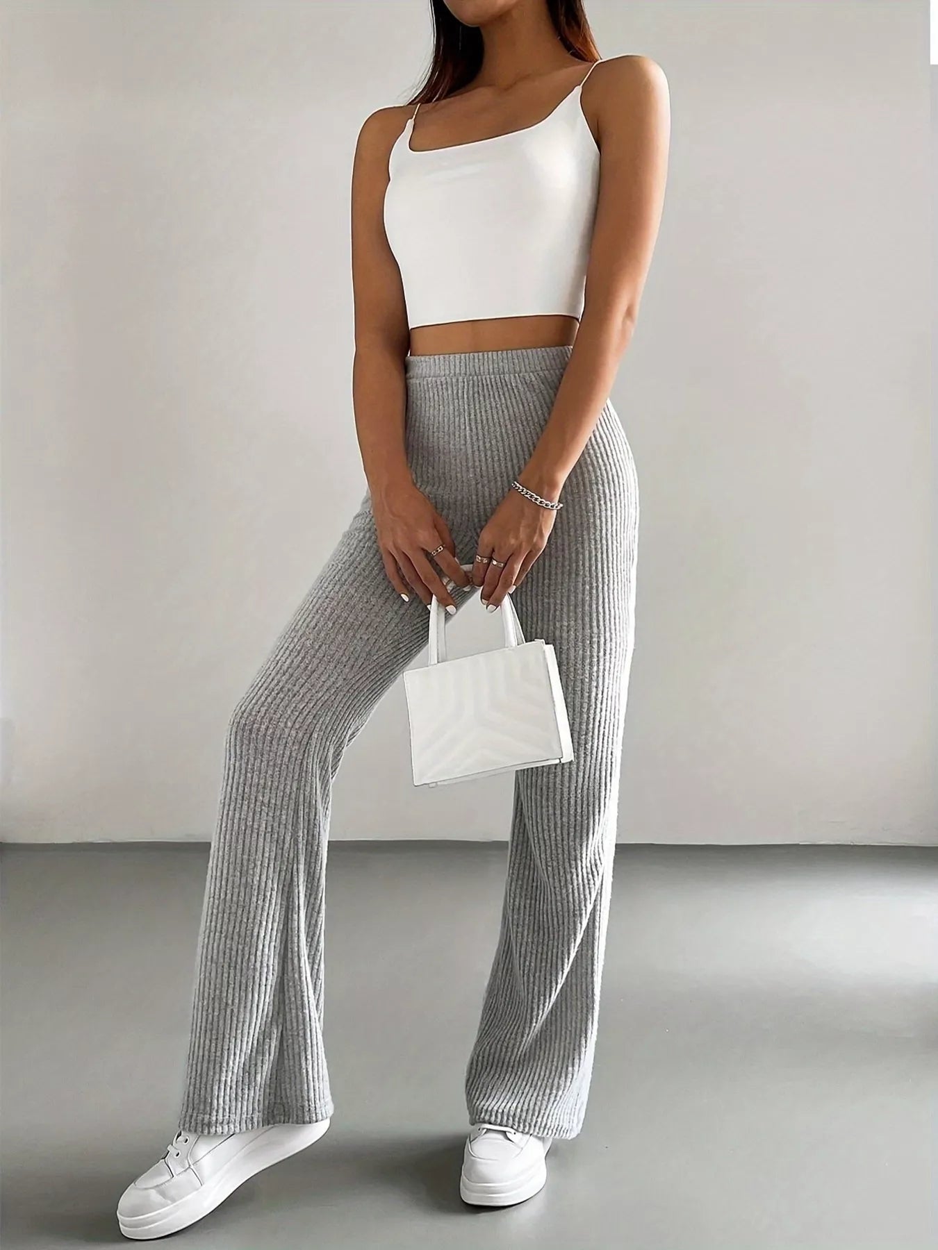 High Waist Flare Pants Grey OutfitFlow