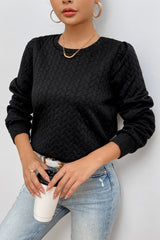 Texture Round Neck Long Sleeve Sweatshirt