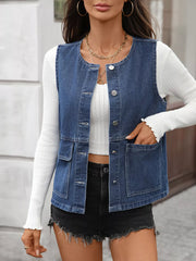 Button Up Denim Vest Blue OutfitFlow