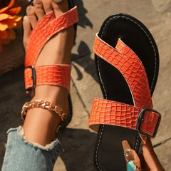 Toe Post Flats Sandals Orange OutfitFlow