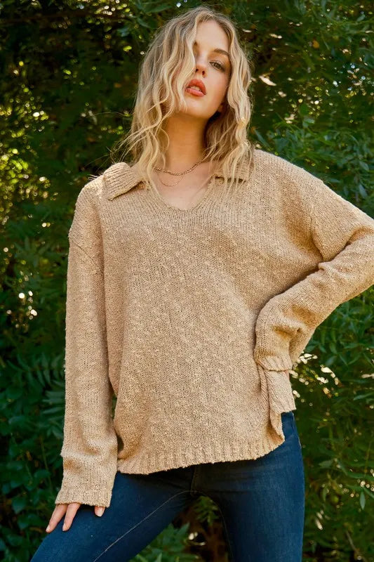 And The Why Textured Basic Collar Neck Sweater Pullover OutfitFlow
