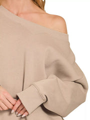 Zenana Fleece Boat Neck Sweatshirt and Shorts Set OutfitFlow