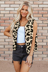 Leopard Button Up Vest Coat