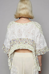 POL Floral Print Eyelet Ruffled Hem Blouse OutfitFlow