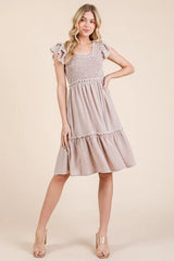 Lime 'N' Chili Ruffle Trim Smocked Dress with Contrast TAUPE OutfitFlow