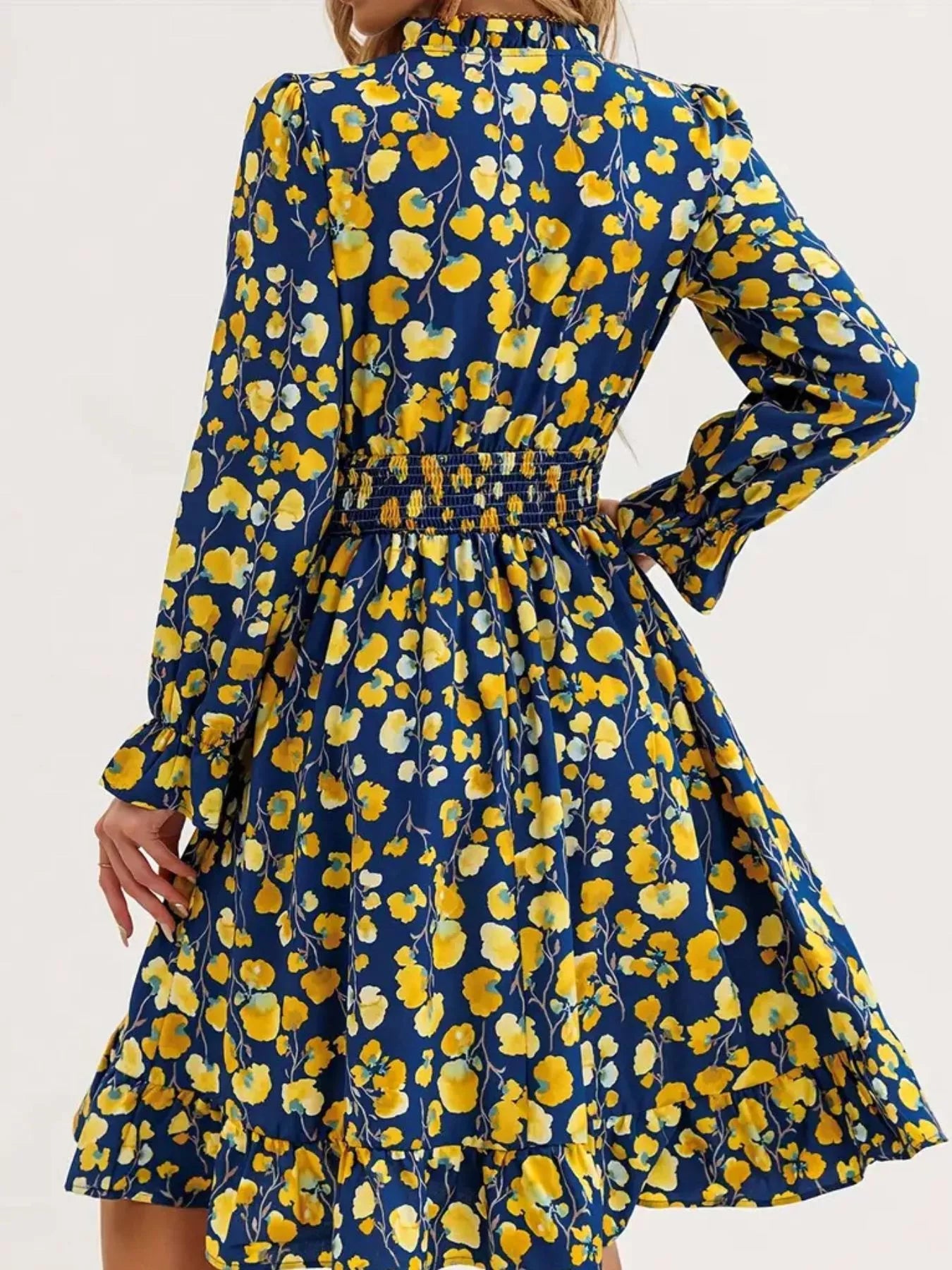 Floral Notched Flounce Sleeve Dress OutfitFlow