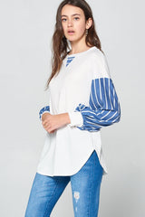 Outfit Flow - Super Lady Full Size French Terry Striped Long Sleeve Top