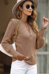 Notched Long Sleeve Sweater OutfitFlow