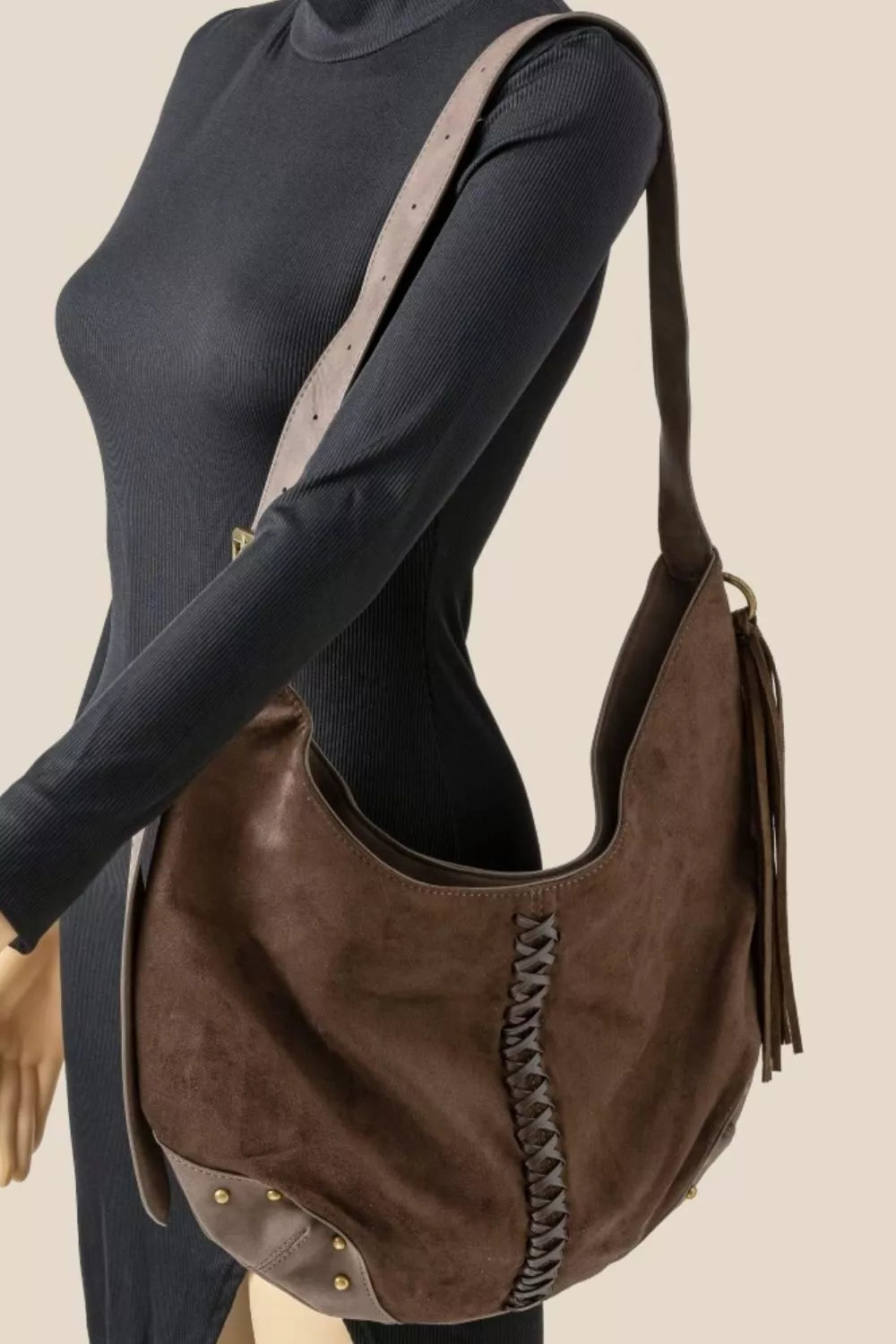 Fame Braided Detail Hobo Shoulder Bag OutfitFlow