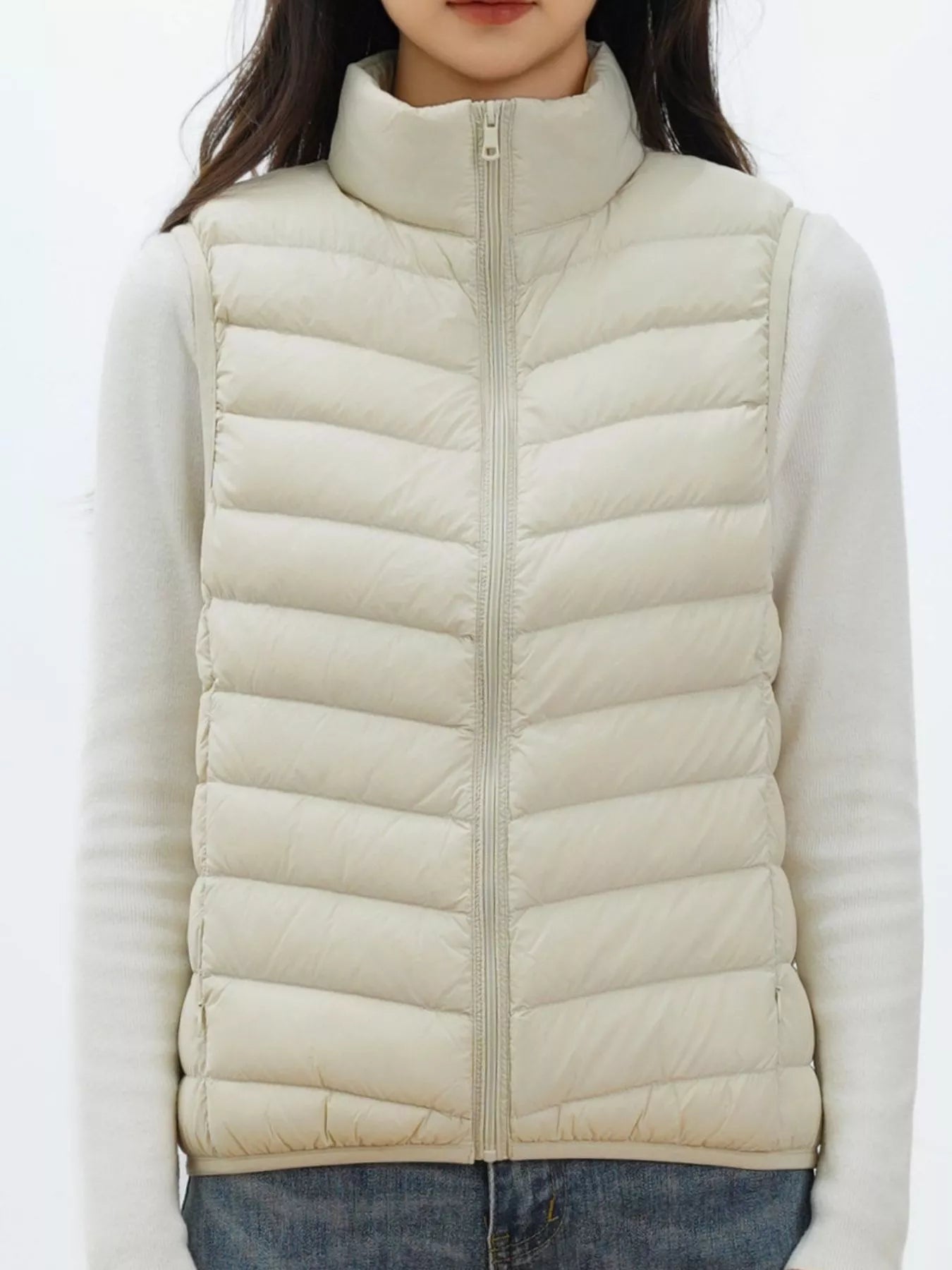 Quilted Zip Up Turtleneck Vest Coat OutfitFlow