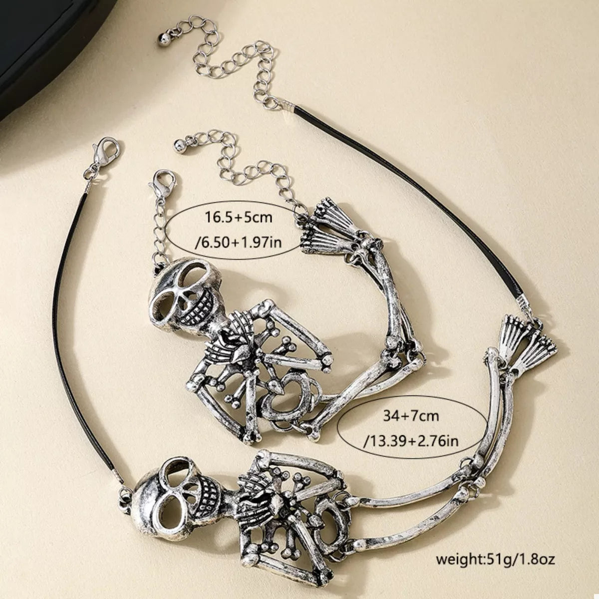Alloy Skull Necklace and Bracelet Jewelry Set OutfitFlow