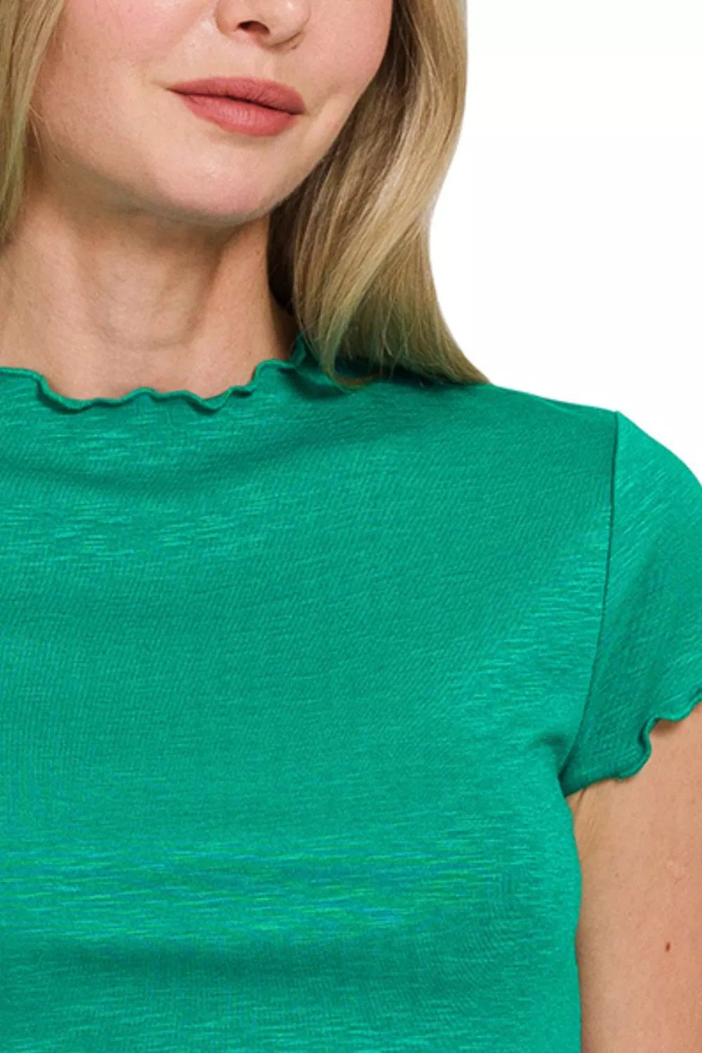Zenana Cotton Modal Slub Lettuce Trimmed Cropped T-Shirt OutfitFlow