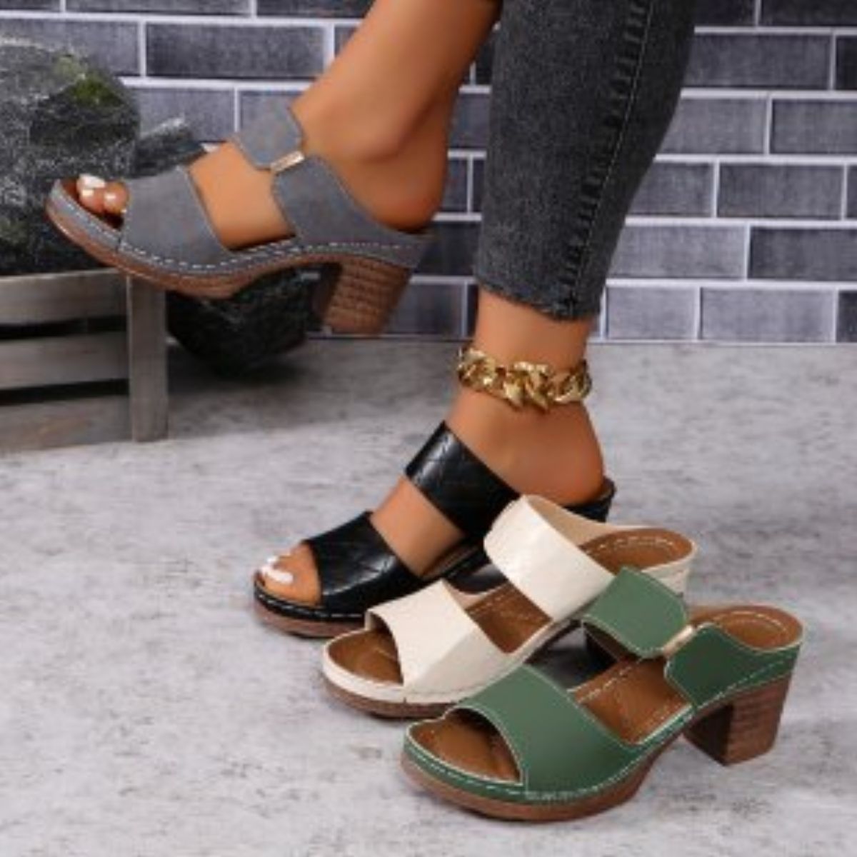 Open Toe Block Heels Sandals OutfitFlow