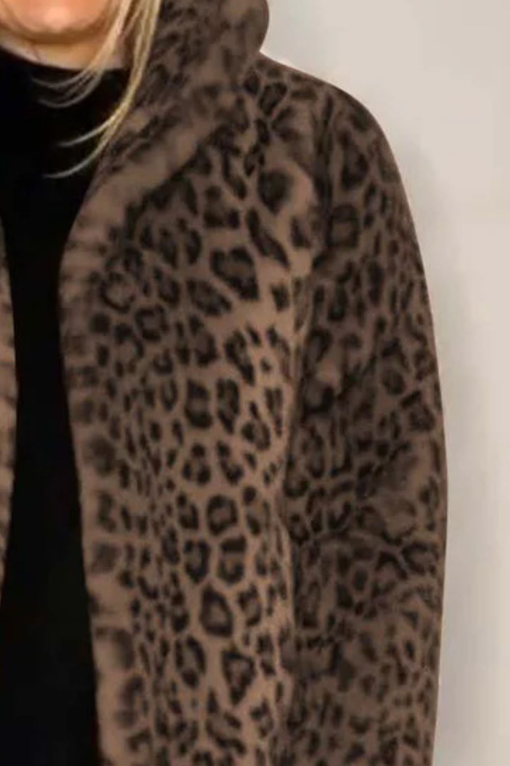 Outfit Flow - Full Size Leopard Furry Collared Neck Long Sleeve Coat