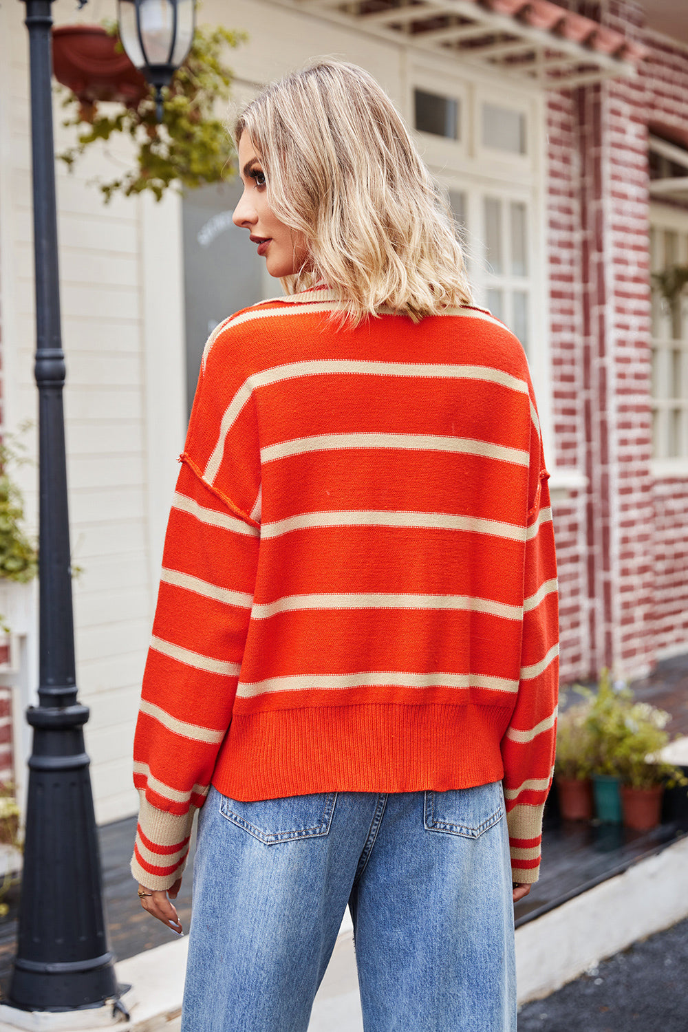 Striped Johnny Collar Sweater